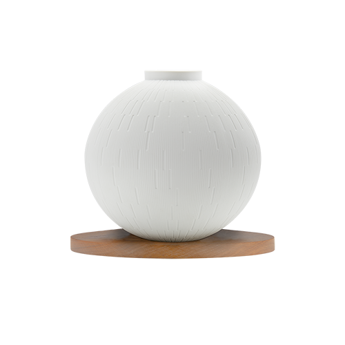 Packshot vase infini sphere sue son socle en bois